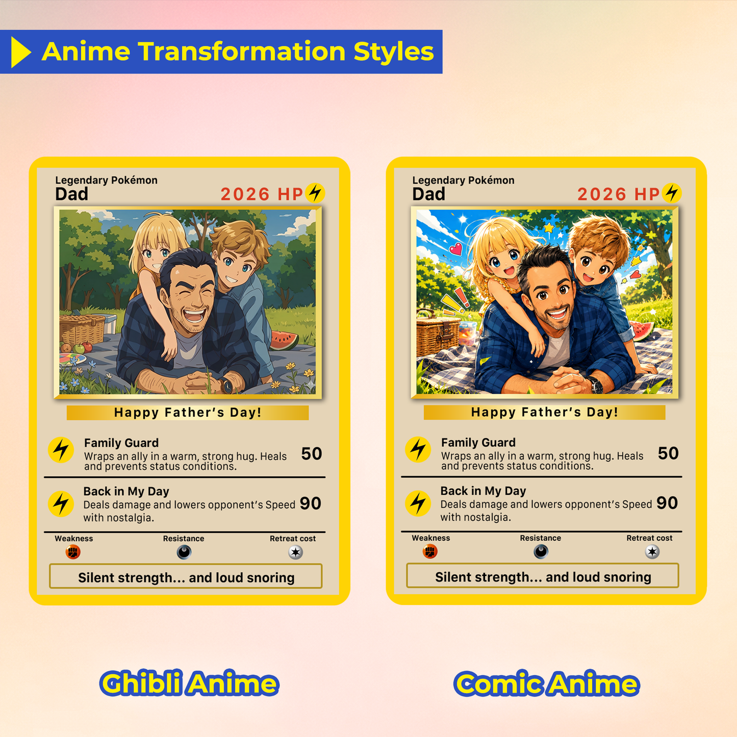 Classic Vibe Custom Pokémon Card for 2026 Father's Day - Anime Styles Personalized Pokémon Card for Dad - Perfect  Pokémon Card from Wife & Kids - CPC-109