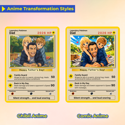 Classic Vibe Custom Pokémon Card for 2026 Father's Day - Anime Styles Personalized Pokémon Card for Dad - Perfect  Pokémon Card from Wife & Kids - CPC-109
