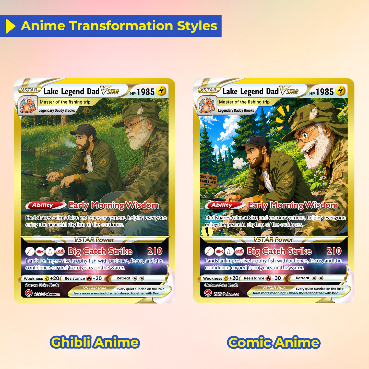 Father's Day Custom Pokémon Card for Fishing Dad - Father’s Day Personalized Pokémon Card for Fishing Lovers - Comic Anime Customizable Gift from Wife, Son & Daughter - CPC-139