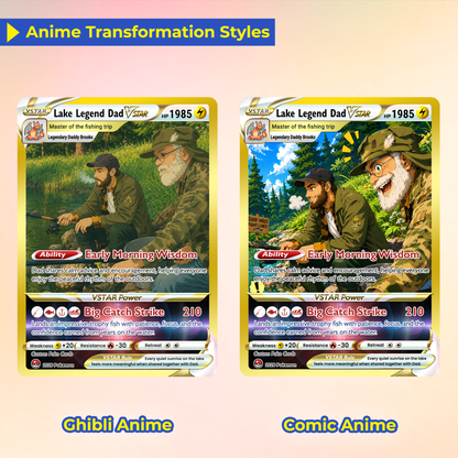 Father's Day Custom Pokémon Card for Fishing Dad - Father’s Day Personalized Pokémon Card for Fishing Lovers - Comic Anime Customizable Gift from Wife, Son & Daughter - CPC-139