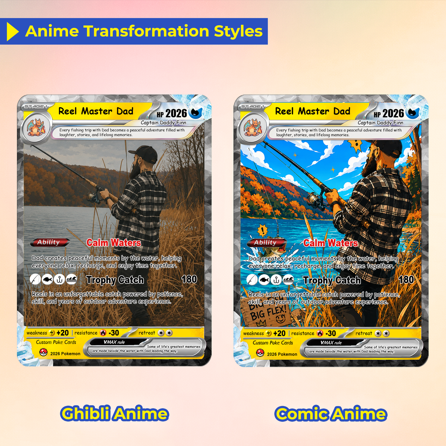 Fishing Dad Custom Pokémon Card for Father's Day - Father’s Day Personalized Pokémon Card for Fishing Lovers - Comic Anime Customizable Gift from Wife, Son & Daughter - CPC-138