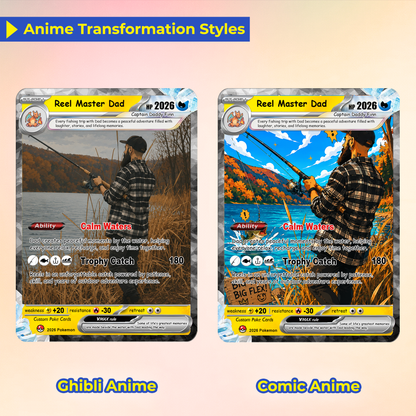 Fishing Dad Custom Pokémon Card for Father's Day - Father’s Day Personalized Pokémon Card for Fishing Lovers - Comic Anime Customizable Gift from Wife, Son & Daughter - CPC-138