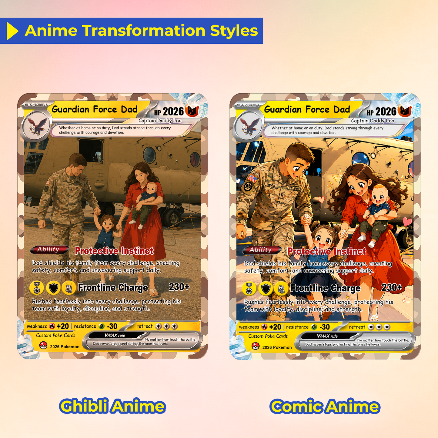 Military Dad Custom Pokémon Card for Father's Day - Father’s Day Personalized Pokémon Card for The Army Dad - Comic Anime Customizable Gift from Wife, Son & Daughter - CPC-141