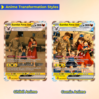Military Dad Custom Pokémon Card for Father's Day - Father’s Day Personalized Pokémon Card for The Army Dad - Comic Anime Customizable Gift from Wife, Son & Daughter - CPC-141