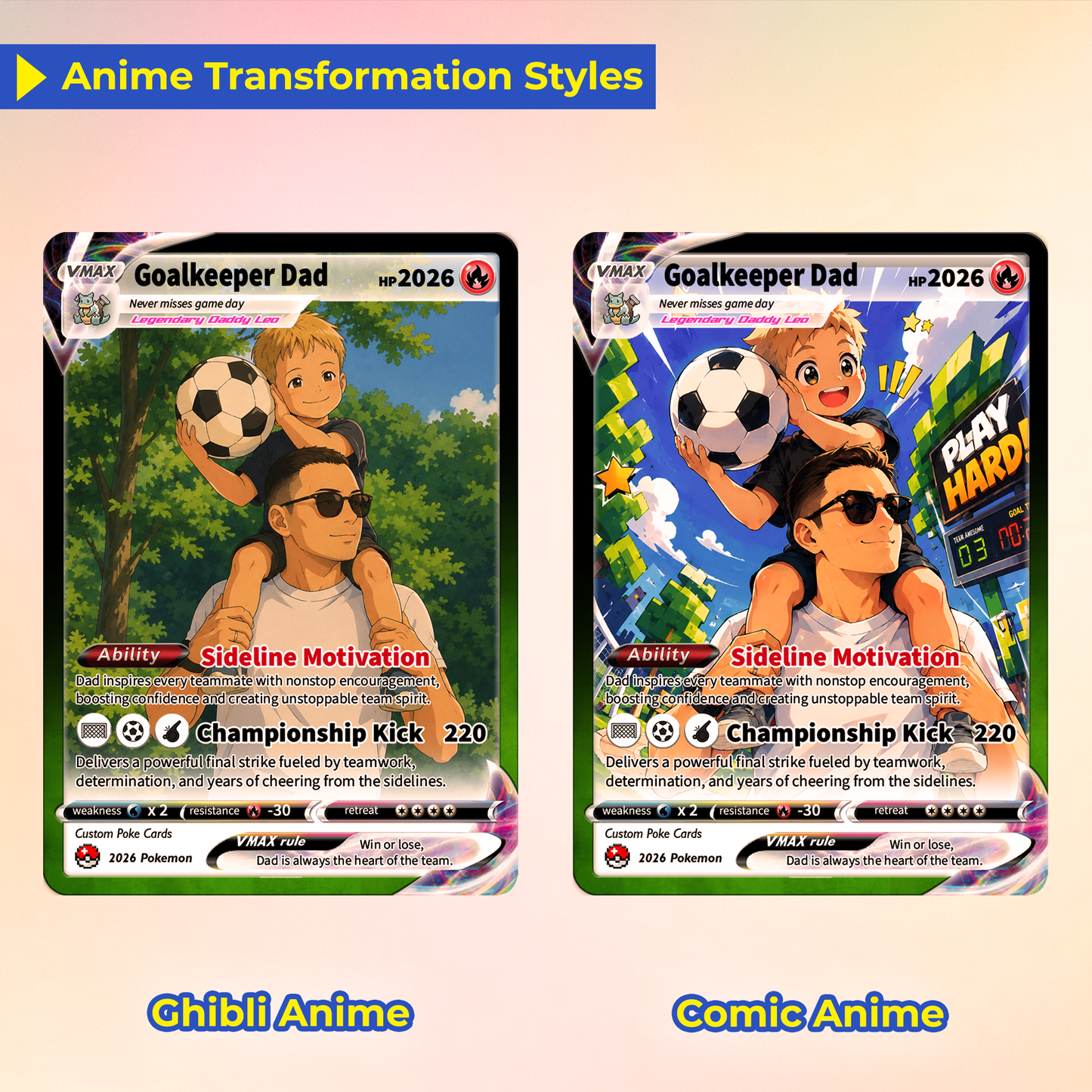 Father’s Day Personalized Pokémon Card for Sport Dad - Custom Pokémon Card for Soccer Dad - Comic Anime Style Customizable Gift from Supporter, Wife, Son & Daughter - CPC-132