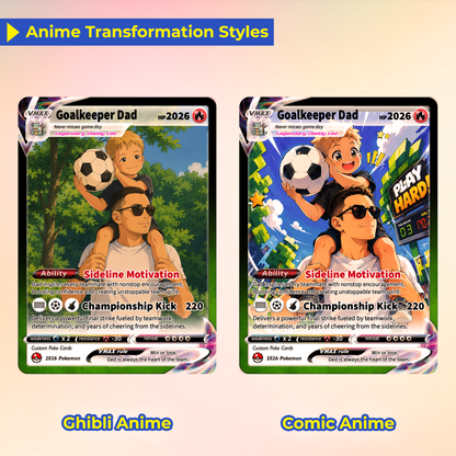 Father’s Day Personalized Pokémon Card for Sport Dad - Custom Pokémon Card for Soccer Dad - Comic Anime Style Customizable Gift from Supporter, Wife, Son & Daughter - CPC-132