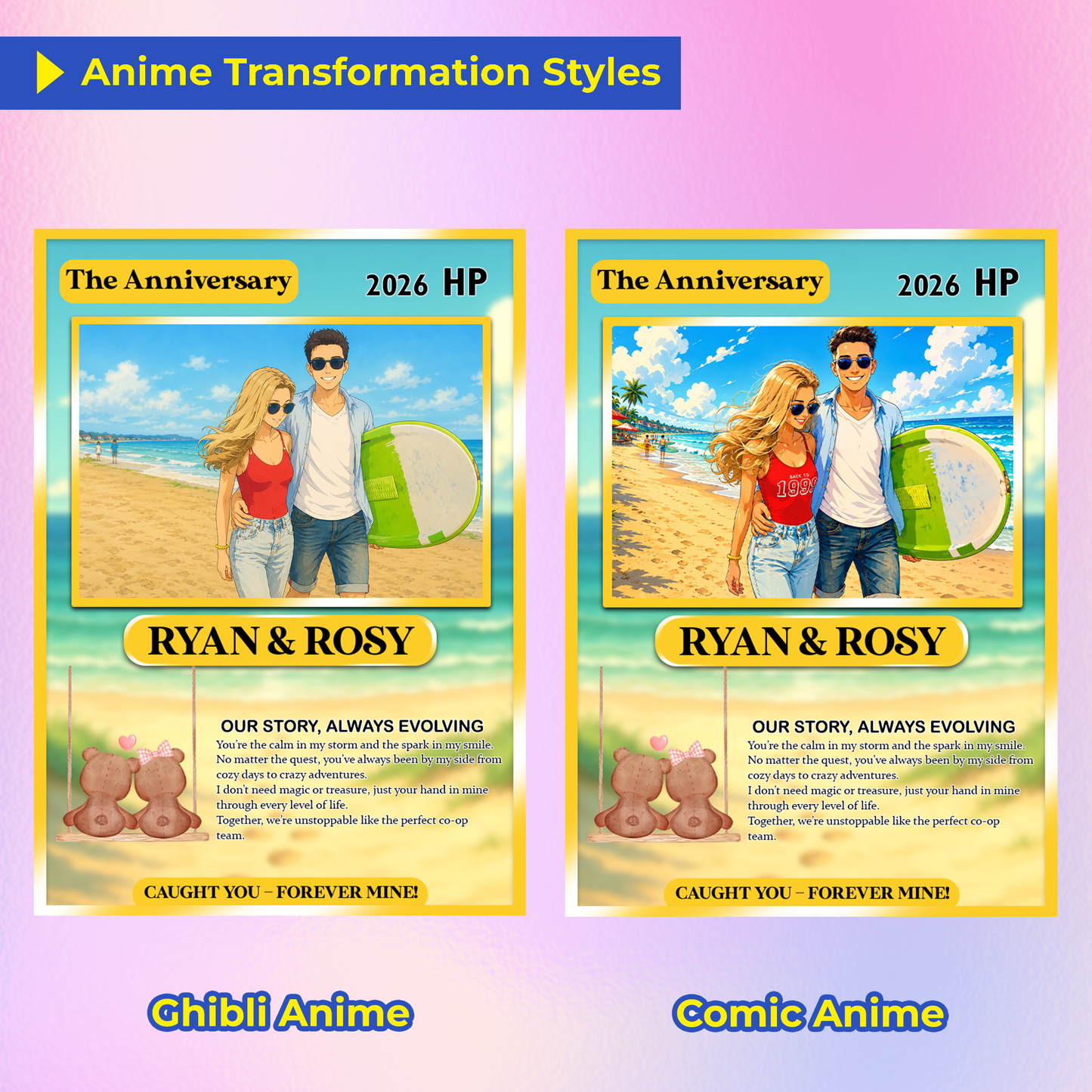 Custom Pokemon Card for Lovers - Personalized Anime-Inspired Pokemon Card - Holographic Effect Available - CPC-27