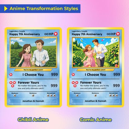 Personalized Pokemon Card for Couples with Anime Style - Custom Couple Pokemon Card for Him Her - Custom Names Anniversary - CPC-36