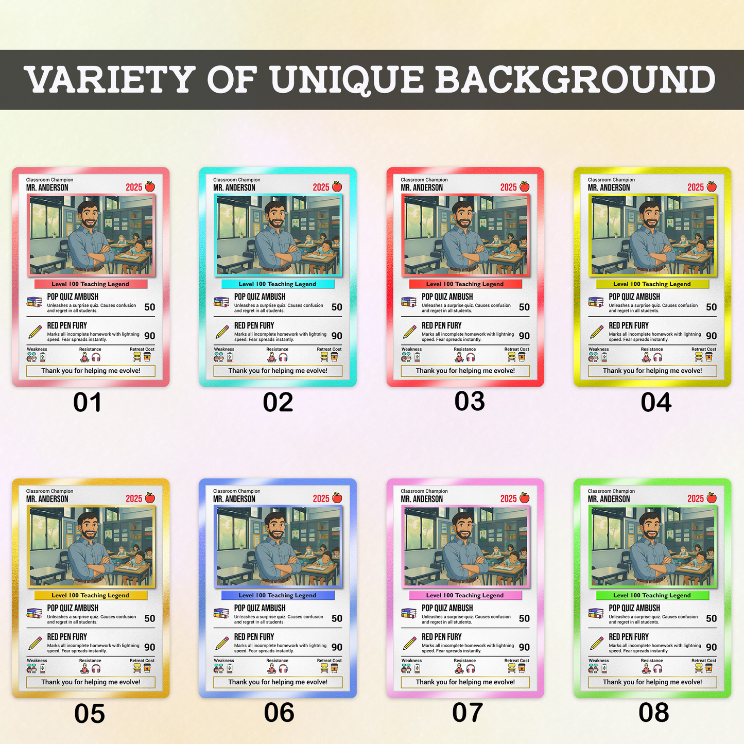 Classroom Champion Gift Card, Custom Pokemon Cards Teacher Appreciation, Change Your Photo to Ghibli Style, Thank You Teacher Gift, Personalized Pokemon Cards - CPC-65