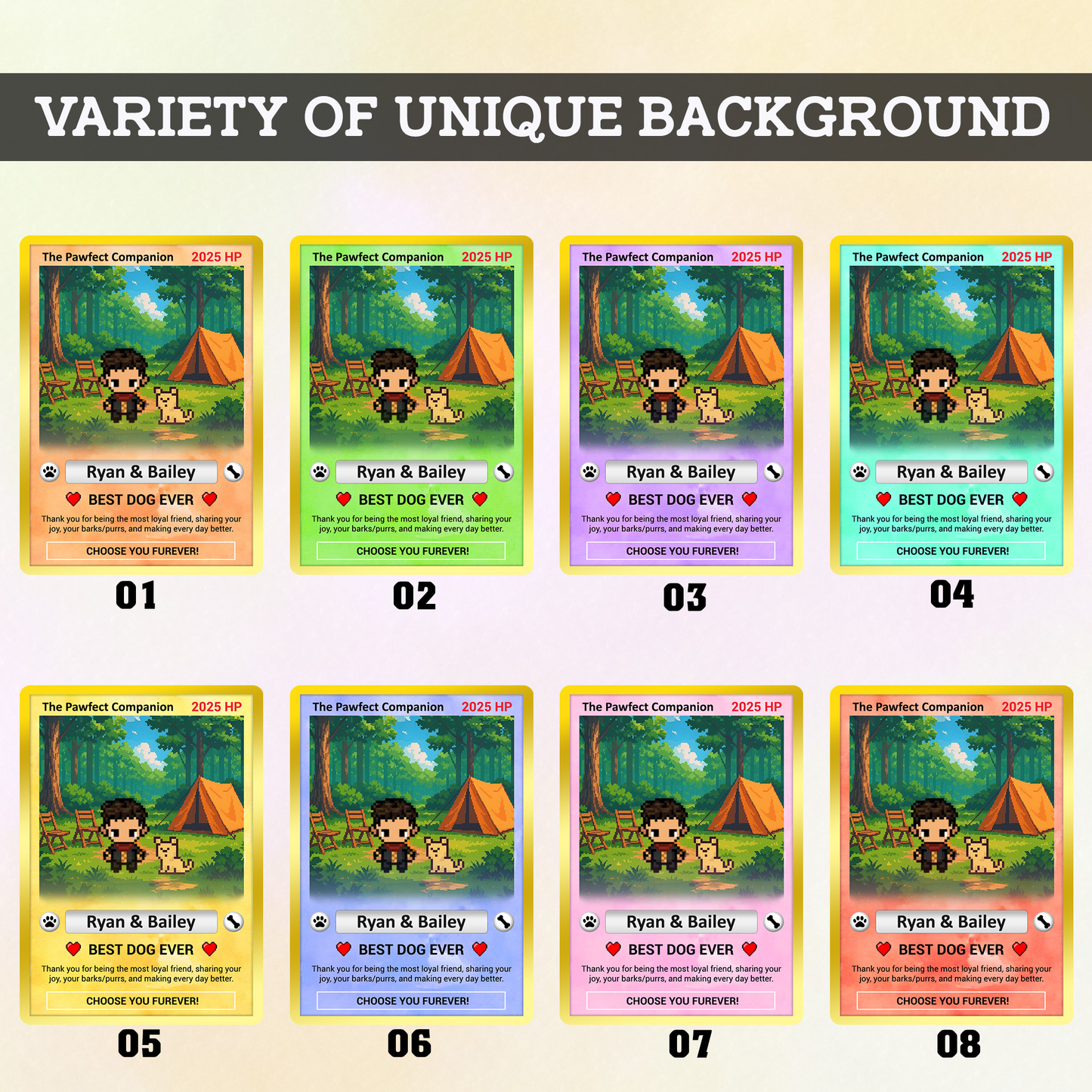 Pixel Characters Custom Pokémon Card for Pet Lovers, Anime-style Inspired Personalized Pokémon Card for Dog Dad Dog Mom - CPC-18