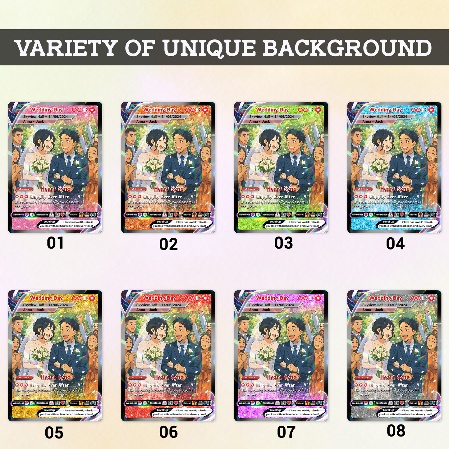 Personalized Pokémon Card with Wedding Day & Location, Anime Style Custom Pokémon Cards - CPC-05