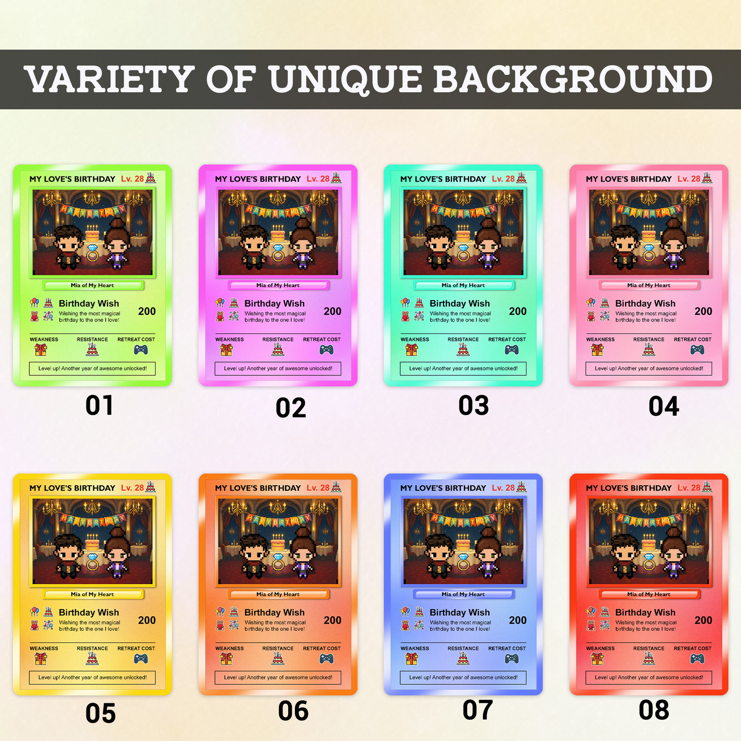 Birthday Custom Pokémon Card for Couples, Pixel Characters & Photo Upload Personalized Pokemon Card, Customizable Pokemon Cards for Birthday - CPC-14