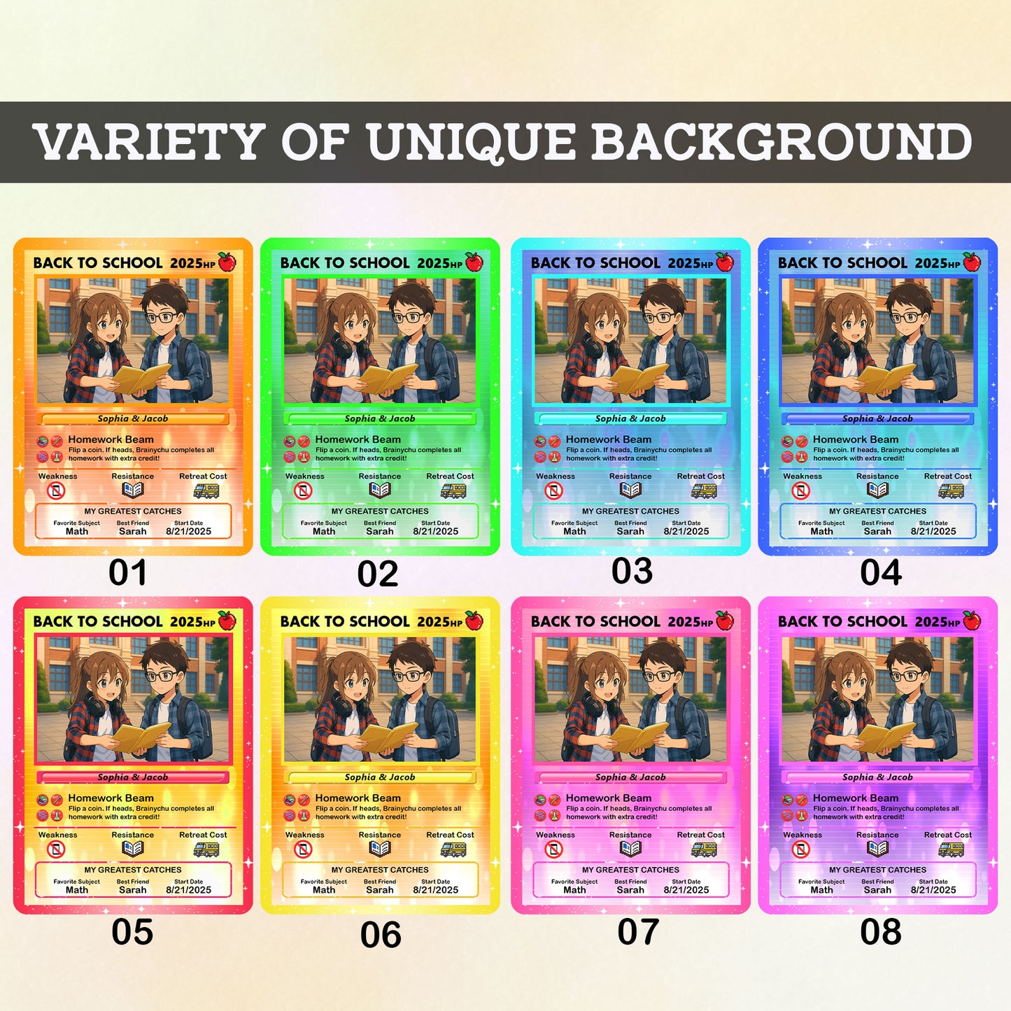 Anime Style Back to School Custom Pokemon Cards, Personalized Pokemon Card for First Day of School, Gift for Students, Son, Daughter - CPC-68