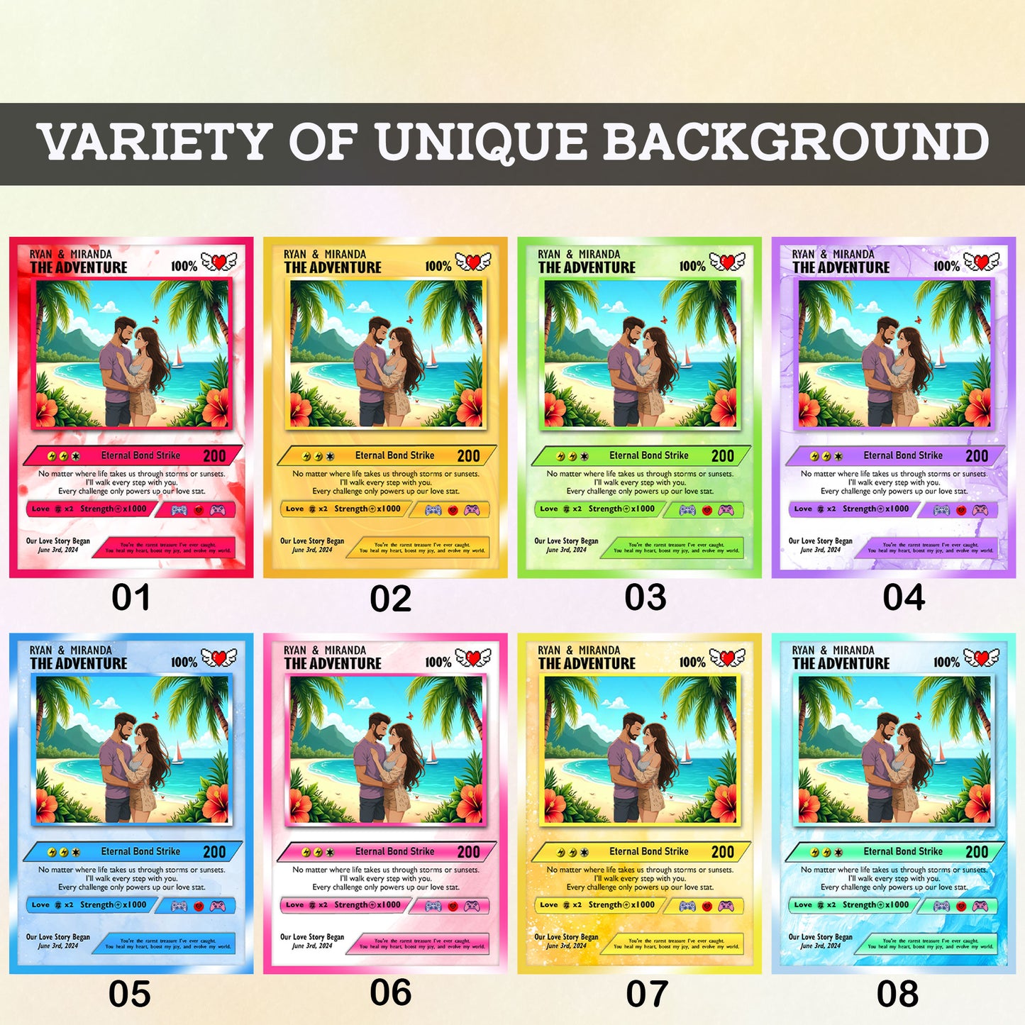 Happy Valentines Card, Custom Pokémon Cards with Anime Picture, Personalized Poke Cards Animated Style Gifts for Him and Her - CPC-72