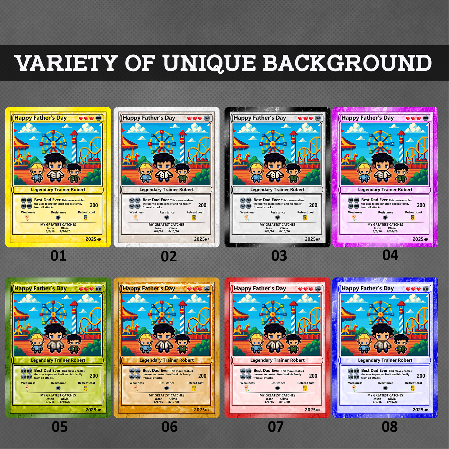 Father's Day Best Dad Ever Custom Pokemon Card - Customizable Trading Cards with Photo & Pixel Characters - Anime-Inspired Personalized Pokemon Card for Dad - CPC-76