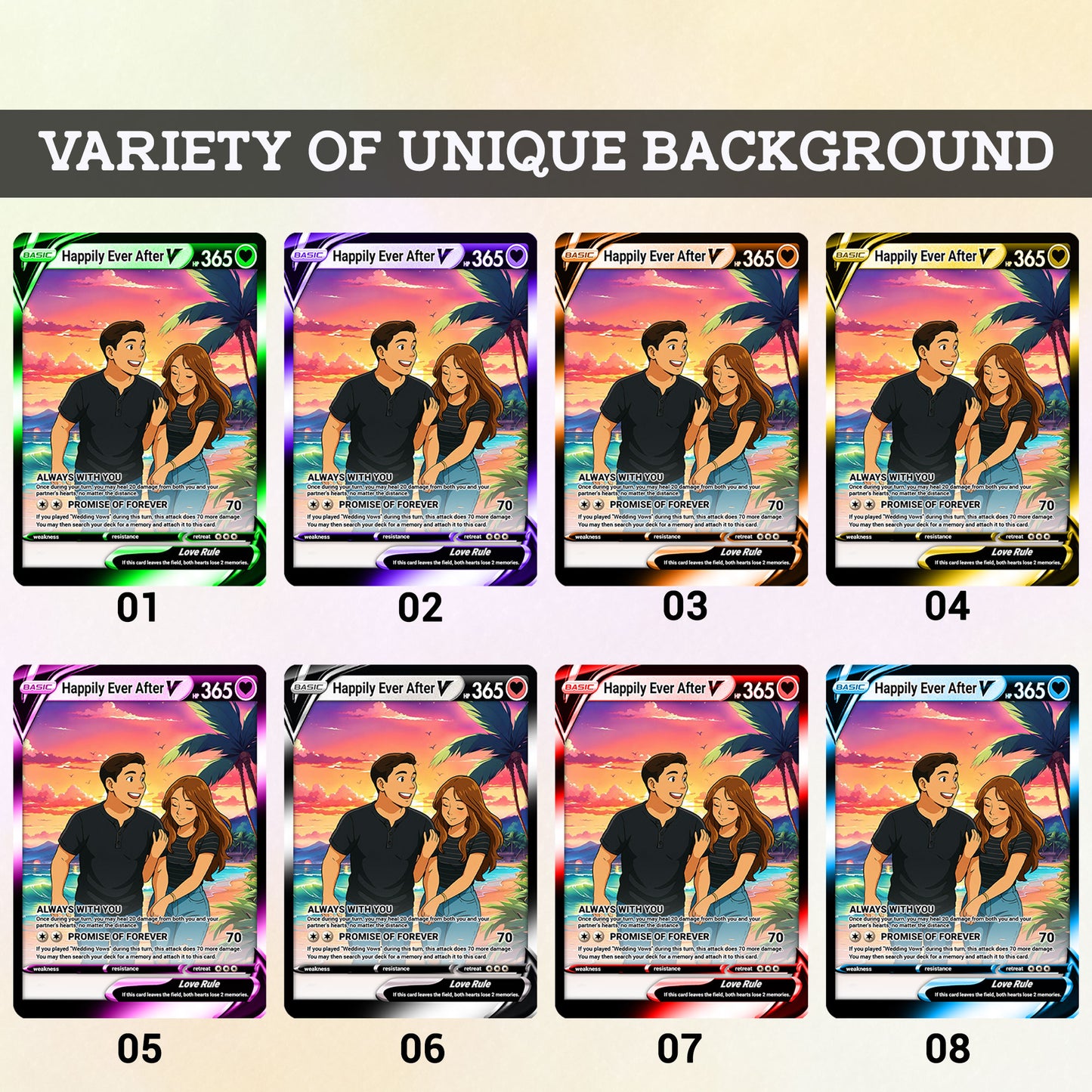 Custom Pokemon Card for Couple - Personalized Anime-Inspired Pokemon Card - Holographic Effect Available - CPC-46