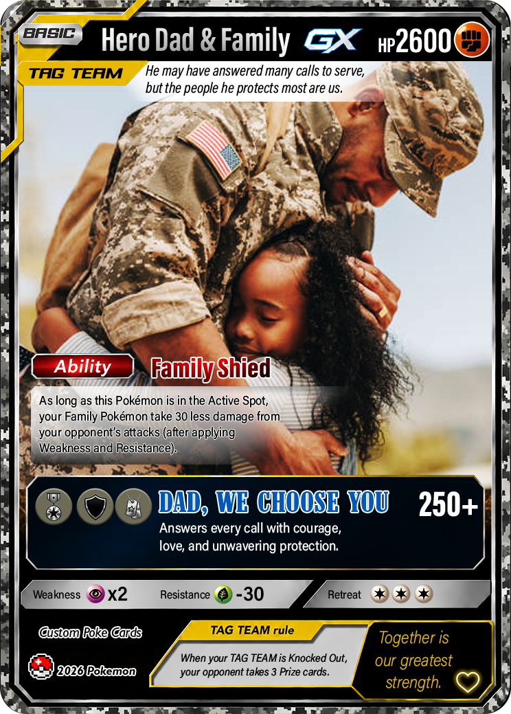 Happy Father's Day Custom Pokémon Card for Military Dad - Father’s Day Personalized Pokémon Card for The Army Dad - Trending Anime Customizable Gift from Wife, Son & Daughter - CPC-144
