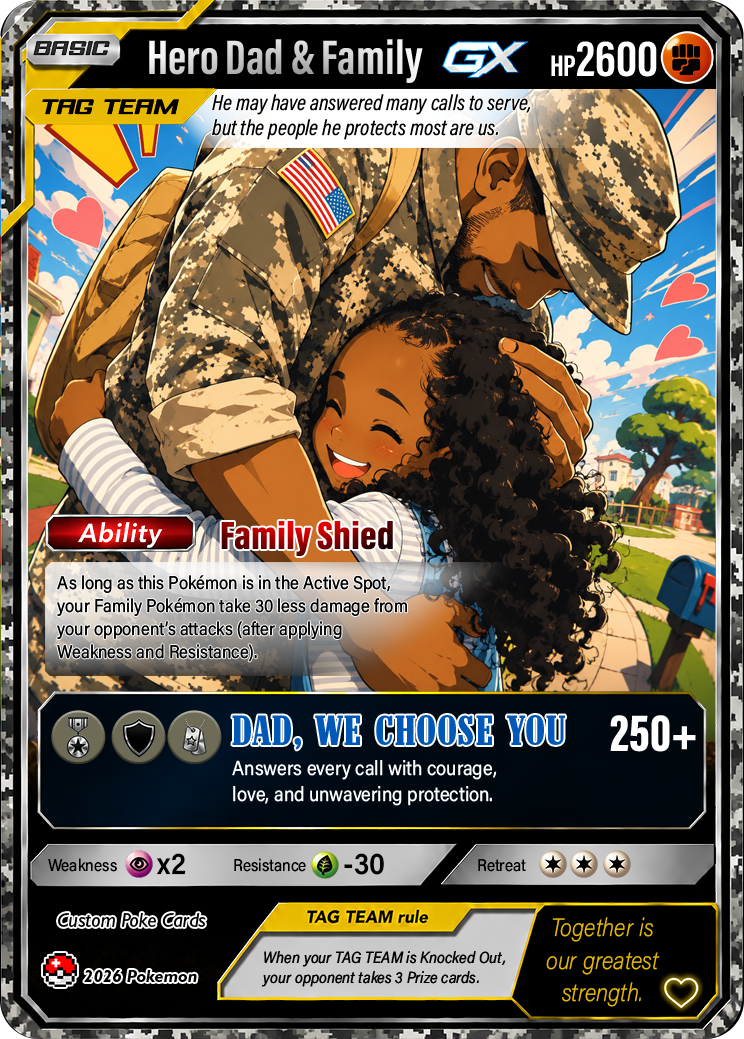 Happy Father's Day Custom Pokémon Card for Military Dad - Father’s Day Personalized Pokémon Card for The Army Dad - Trending Anime Customizable Gift from Wife, Son & Daughter - CPC-144
