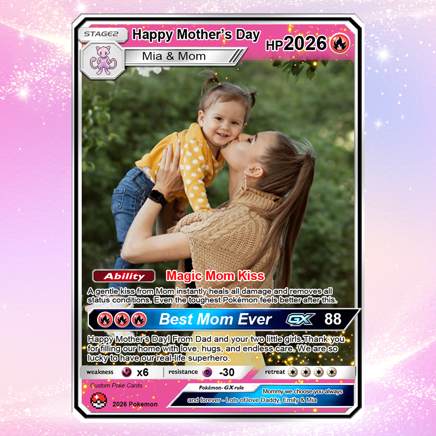 2026 Custom Mother’s Day Pokémon Card – Personalized Mom Gift from Daughter, Son | Ghibli - Anime Style Mom & Kids Card | Unique Gift 2026 - CPC-79