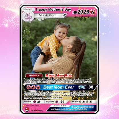 2026 Custom Mother’s Day Pokémon Card – Personalized Mom Gift from Daughter, Son | Ghibli - Anime Style Mom & Kids Card | Unique Gift 2026 - CPC-79