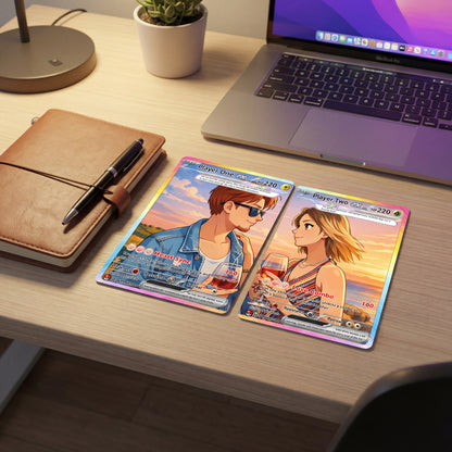 Matching Set Custom Pokémon Cards, Set of 2 Personalized Poke Cards, Buy 1 Get 2 Animated Style Gifts for Him and Her - CPC-100
