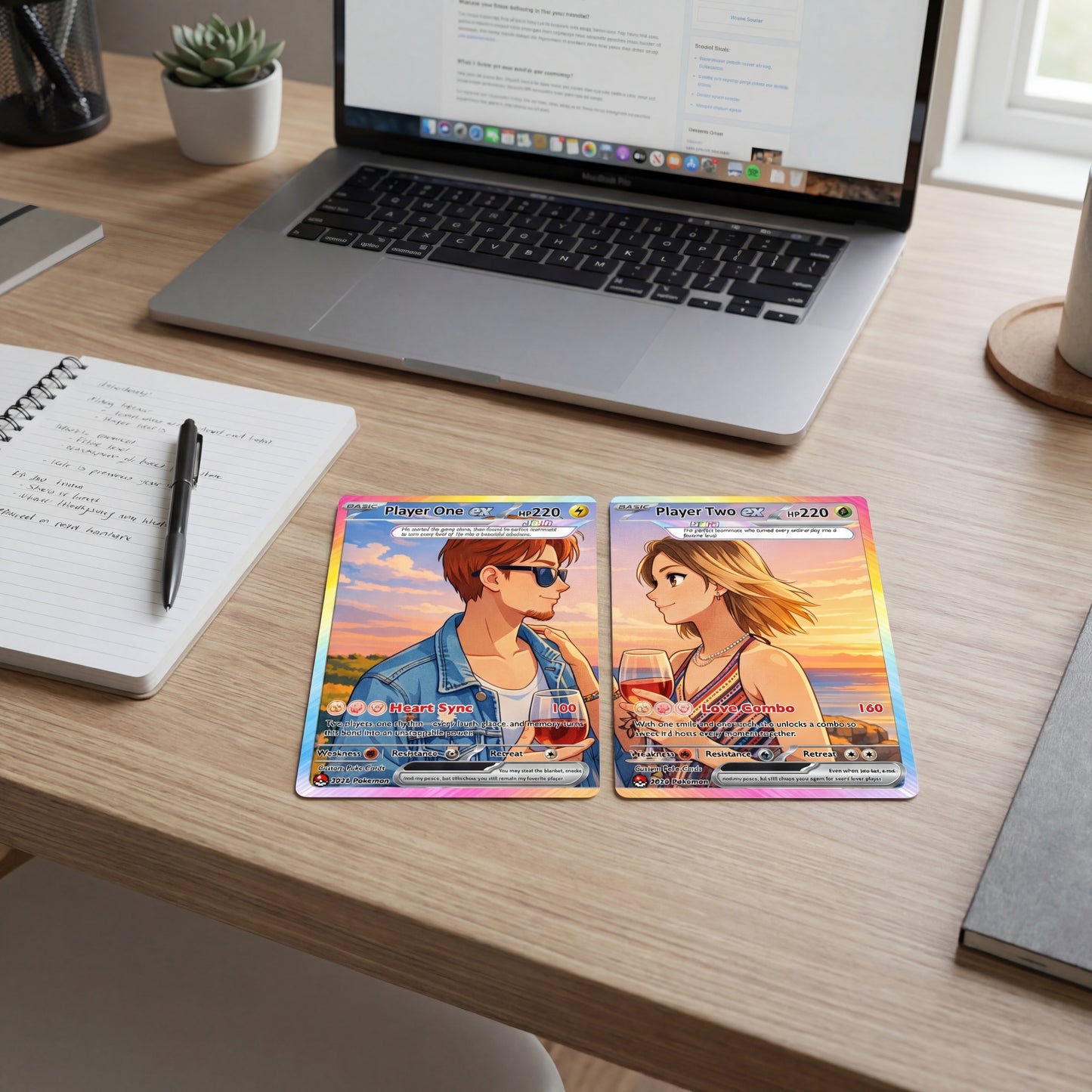 Matching Set Custom Pokémon Cards, Set of 2 Personalized Poke Cards, Buy 1 Get 2 Animated Style Gifts for Him and Her - CPC-100