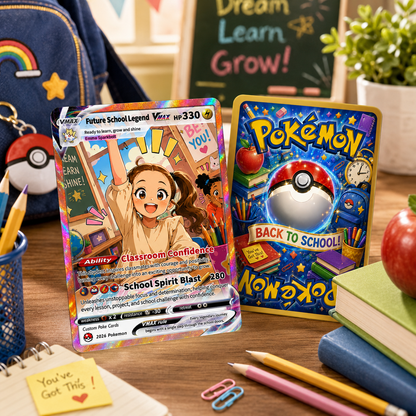 Back to School Custom Pokémon Card - Personalized Pokémon Card with Anime Picture - First Day of School Gift from Parents, Grandparents for Kids, Students - CPC-BTS-01.B