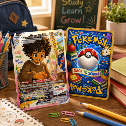 Back to School Personalized Pokémon Card - Custom Pokémon Card with Anime Picture for Kids, Students - First Day of School Gift from Parents - CPC-BTS-02