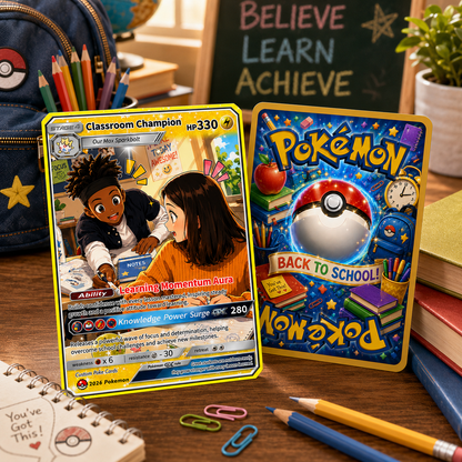 Classroom Champion Back to School Personalized Pokémon Card - Custom Pokémon Card with Anime Picture for Kids, Students - First Day of School Gift from Parents - CPC-BTS-03