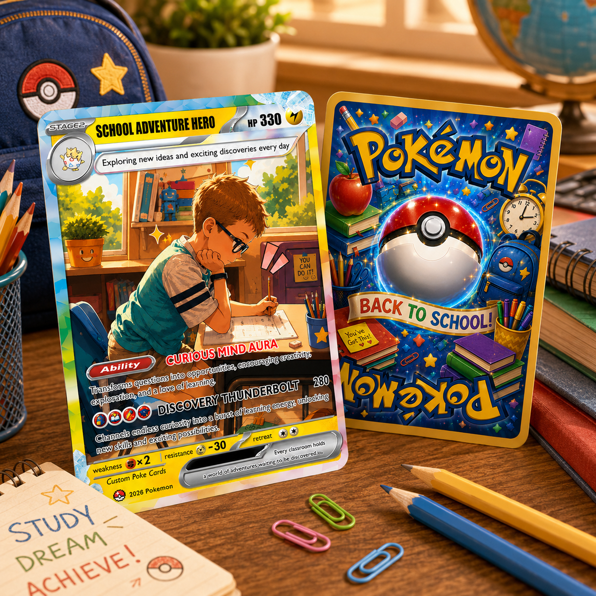 Back to School Personalized Pokémon Card - Custom Pokémon Card with Anime Picture for Kids, Students - First Day of School Gift from Parents - CPC-BTS-04