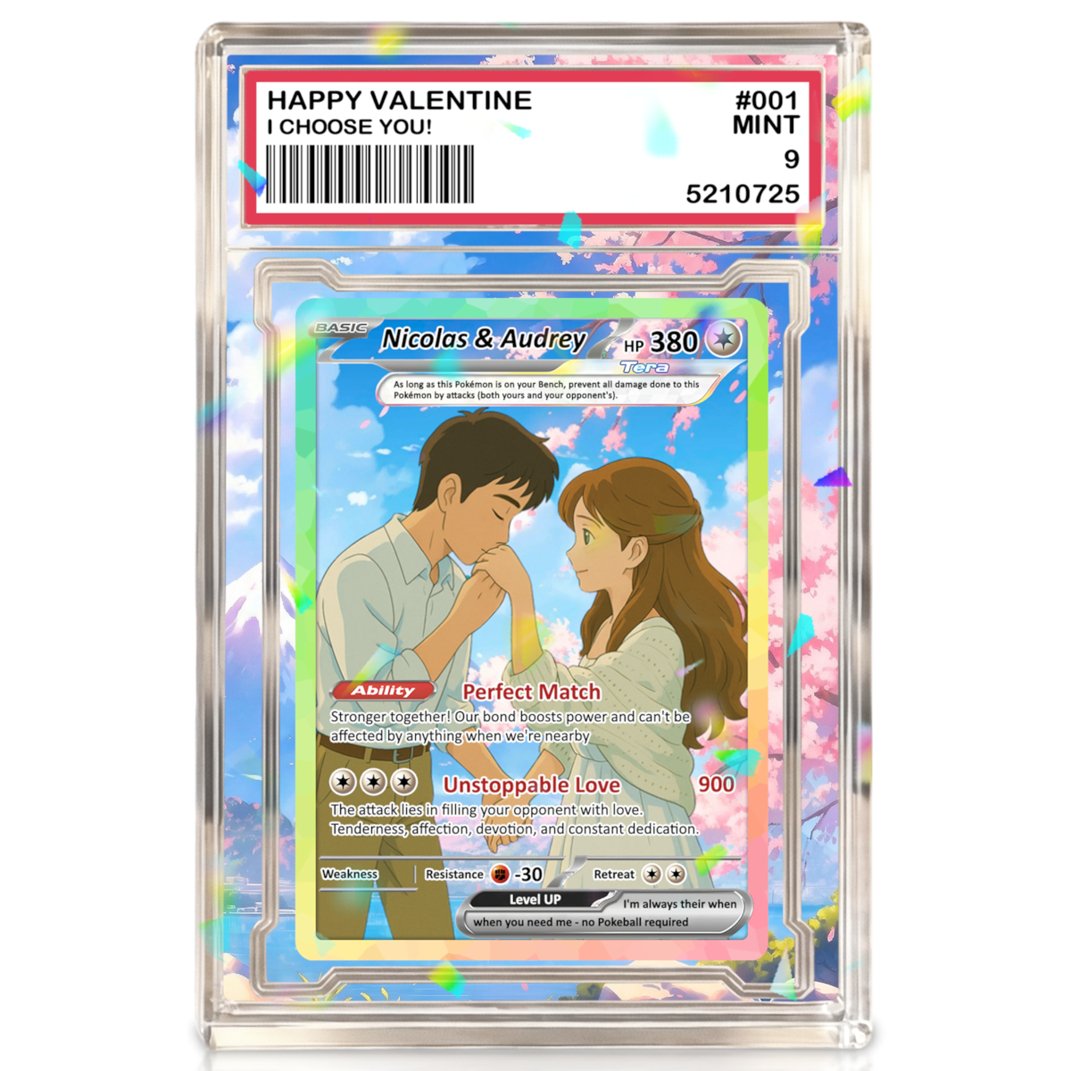 Custom Acrylic Pokemon Card Display Block - Custom Game-Inspired Card Block for Couples - Customized Acrylic Animated Style Plaque for Lovers | Best Valentine Gifts for Him, Her - CPC-15-BL