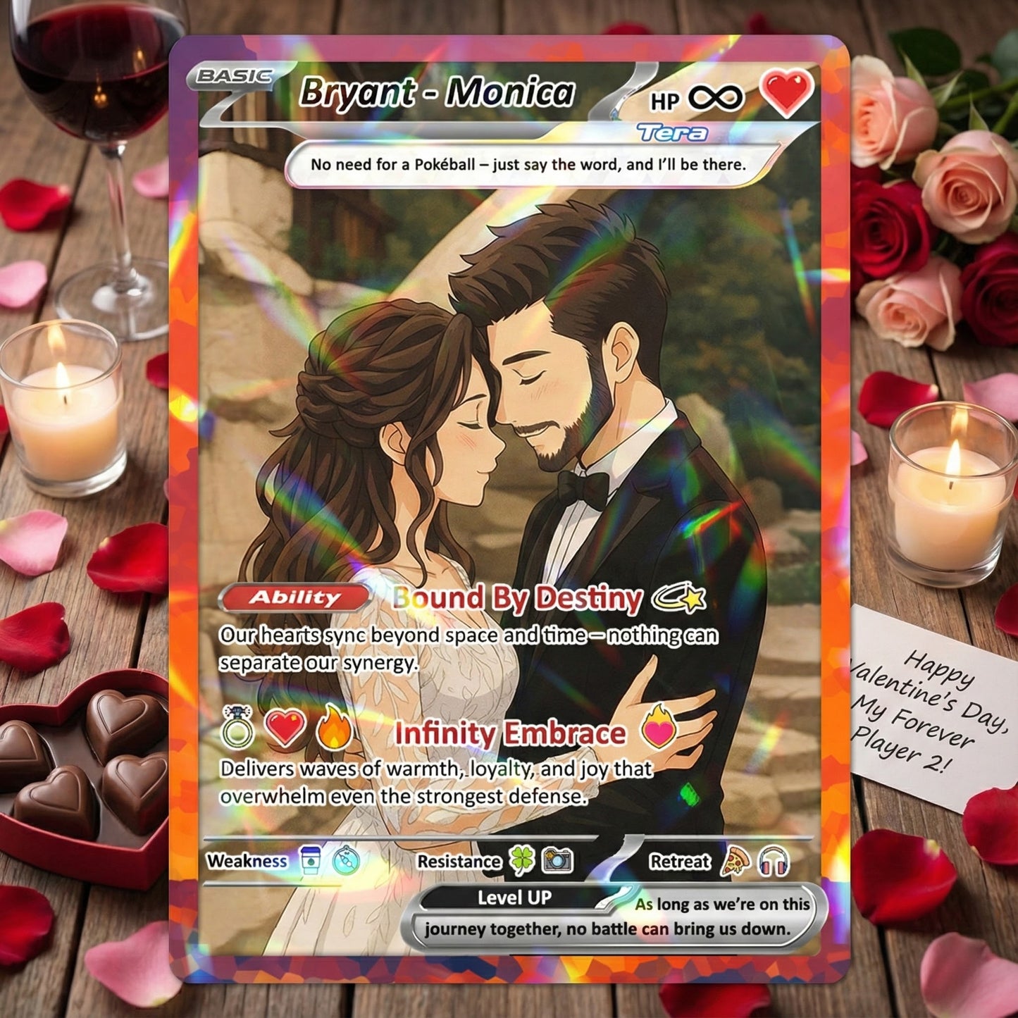 Custom Poke Card for Couple - Anime-Inspired Ghibli Aesthetic Pocket Monster Gift - Holographic Effect Available - CPC-20