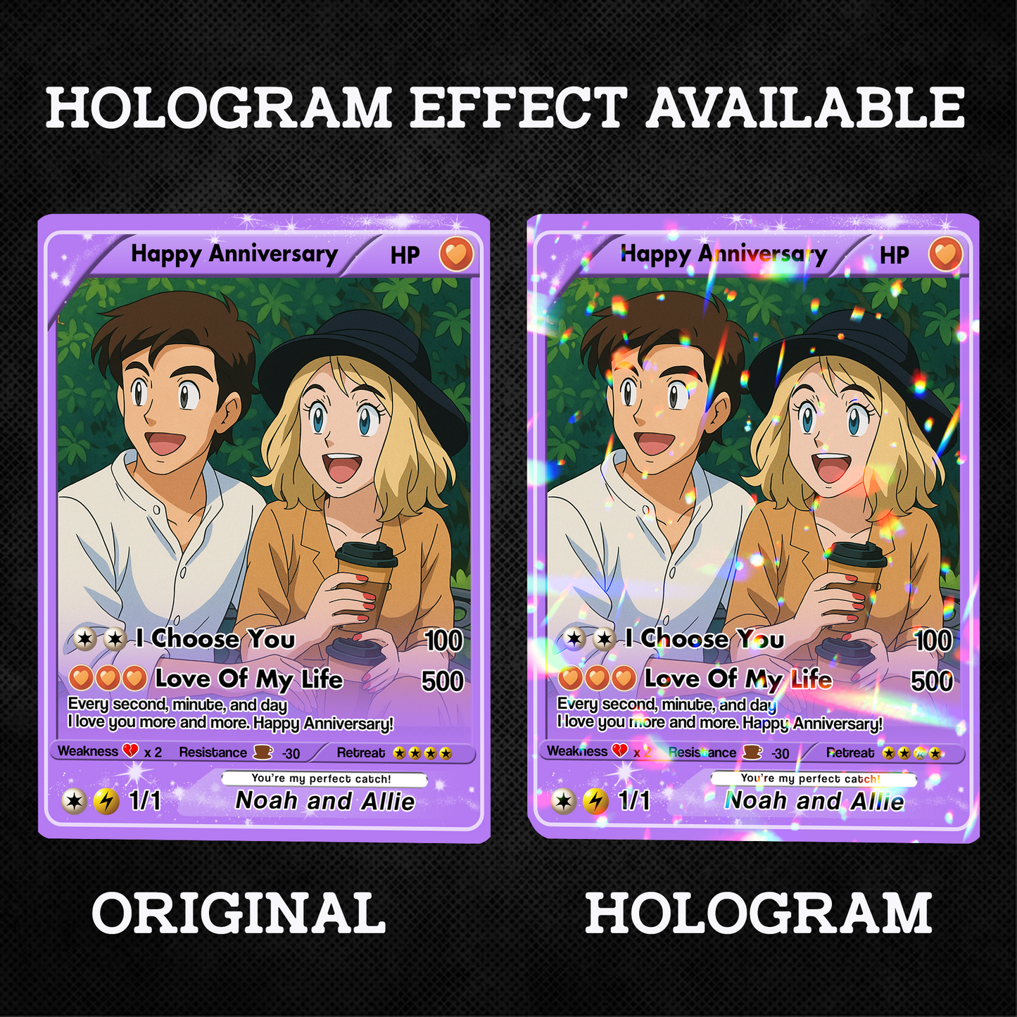 Personalized Anime-Inspired Pokemon Card - Custom Pokemon Card for Couple - Holographic Effect Available - CPC-24