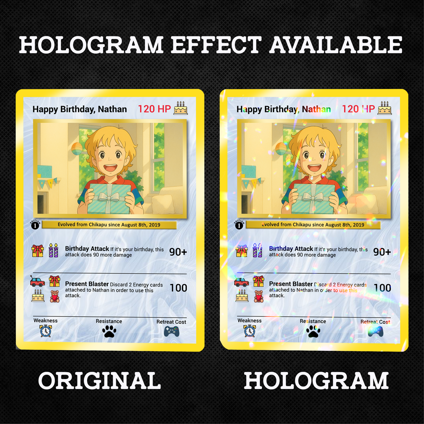 Happy Birthday Custom Pokémon Card, Anime Ghibli-style Art Transformation Personalized Pokémon Card for Date of Birth - CPC-49