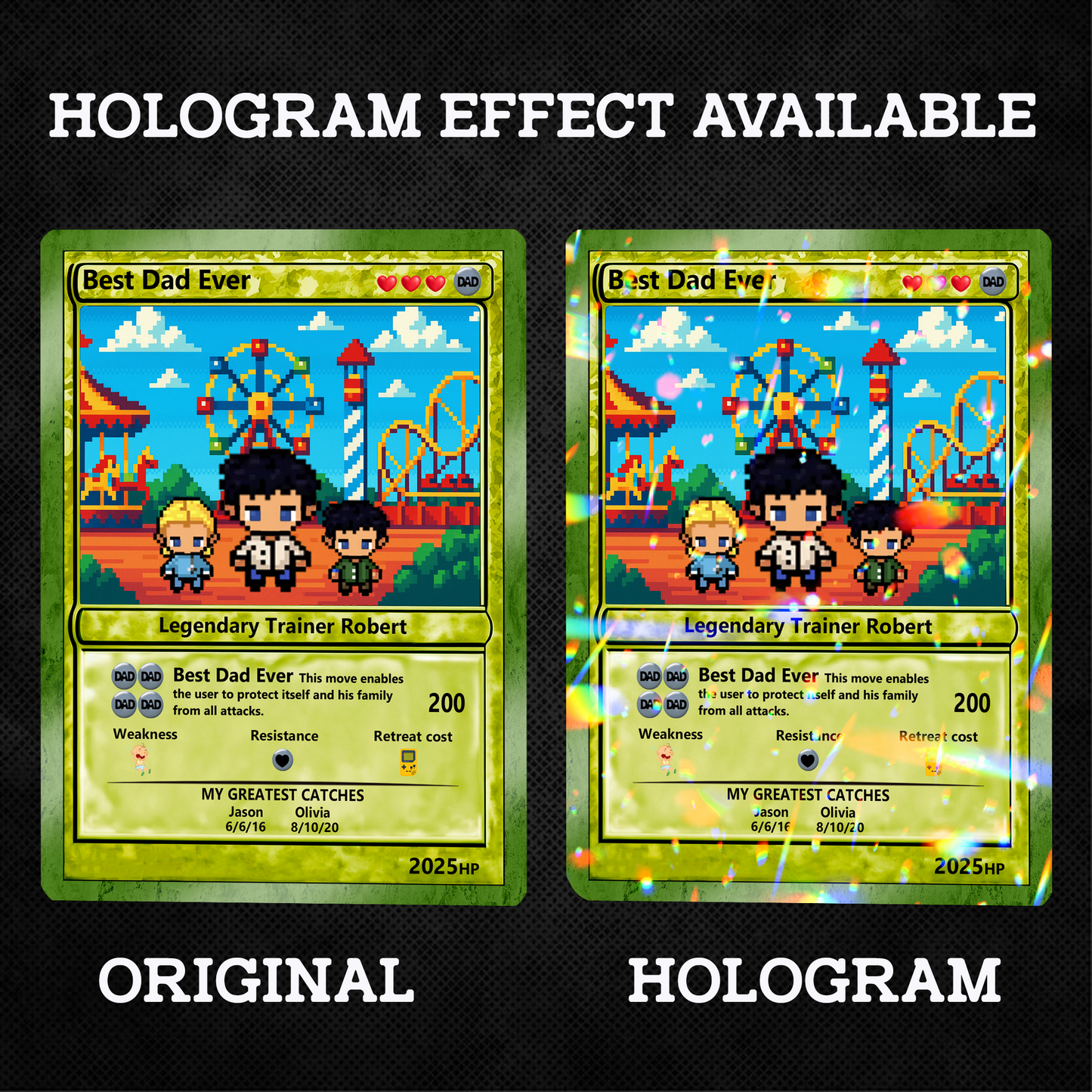 Father's Day Best Dad Ever Custom Pokemon Card - Customizable Trading Cards with Photo & Pixel Characters - Anime-Inspired Personalized Pokemon Card for Dad - CPC-76