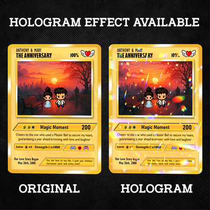 Custom Pokemon Card with Pixel Characters & Photo Transformation to Anime, Personalized Pokemon Card for Couples, Holographic Effect Available - CPC-70