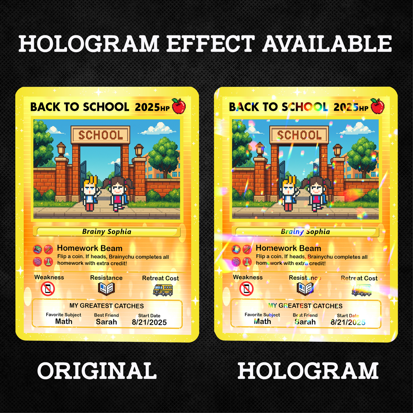 Art Characters & Anime Style Custom Pokemon Cards for Back to School, Personalized Pokemon Card for First Day of School, Gift for Students, Son, Daughter - CPC-69