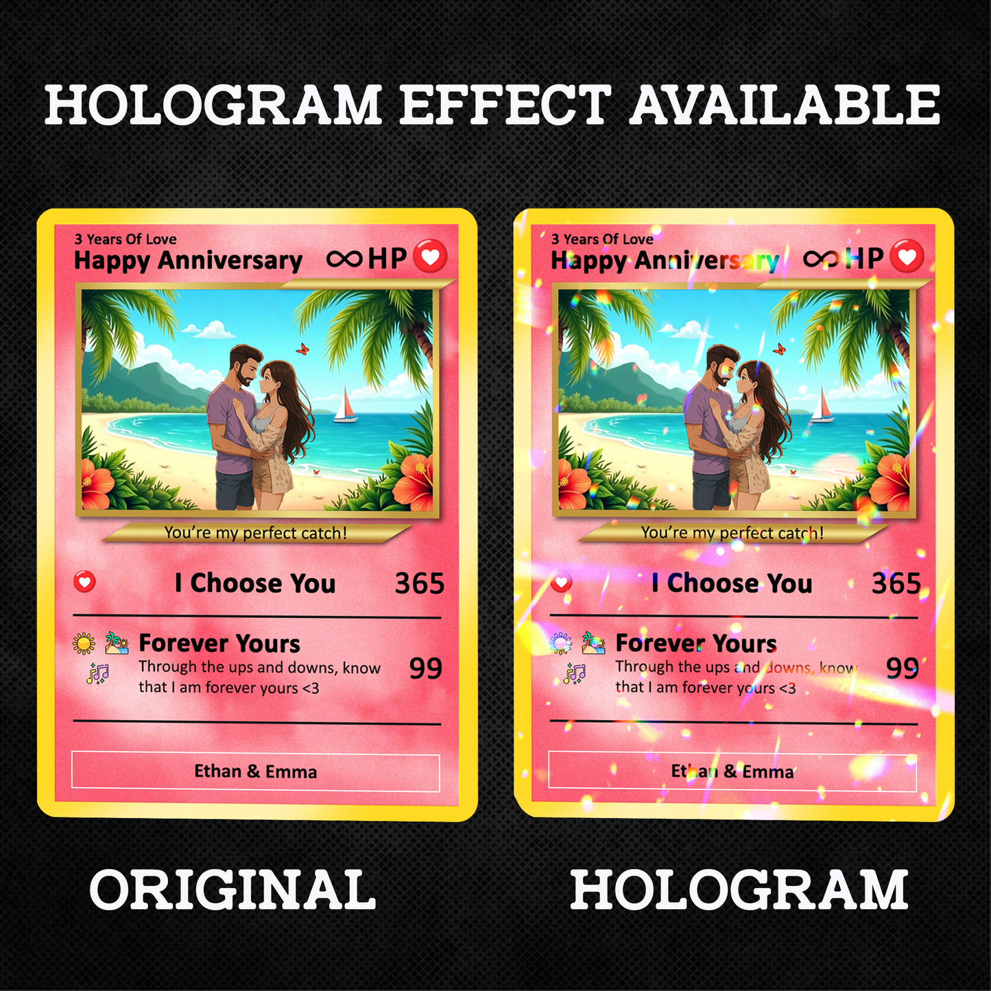 Personalized Anime-Inspired Pokemon Card - Custom Pokemon Card for Couple - Holographic Effect Available - CPC-25