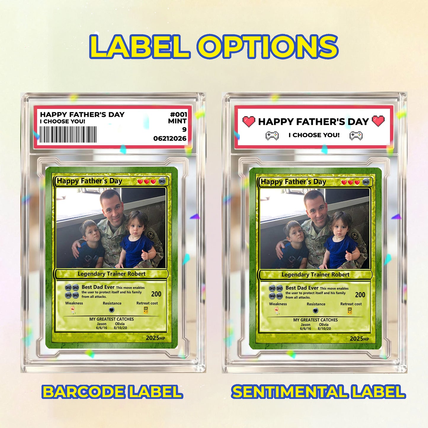 Father's Day Best Dad Ever Custom Pokemon Card - Customizable Trading Cards with Photo & Pixel Characters - Anime-Inspired Personalized Pokemon Card for Dad - CPC-76