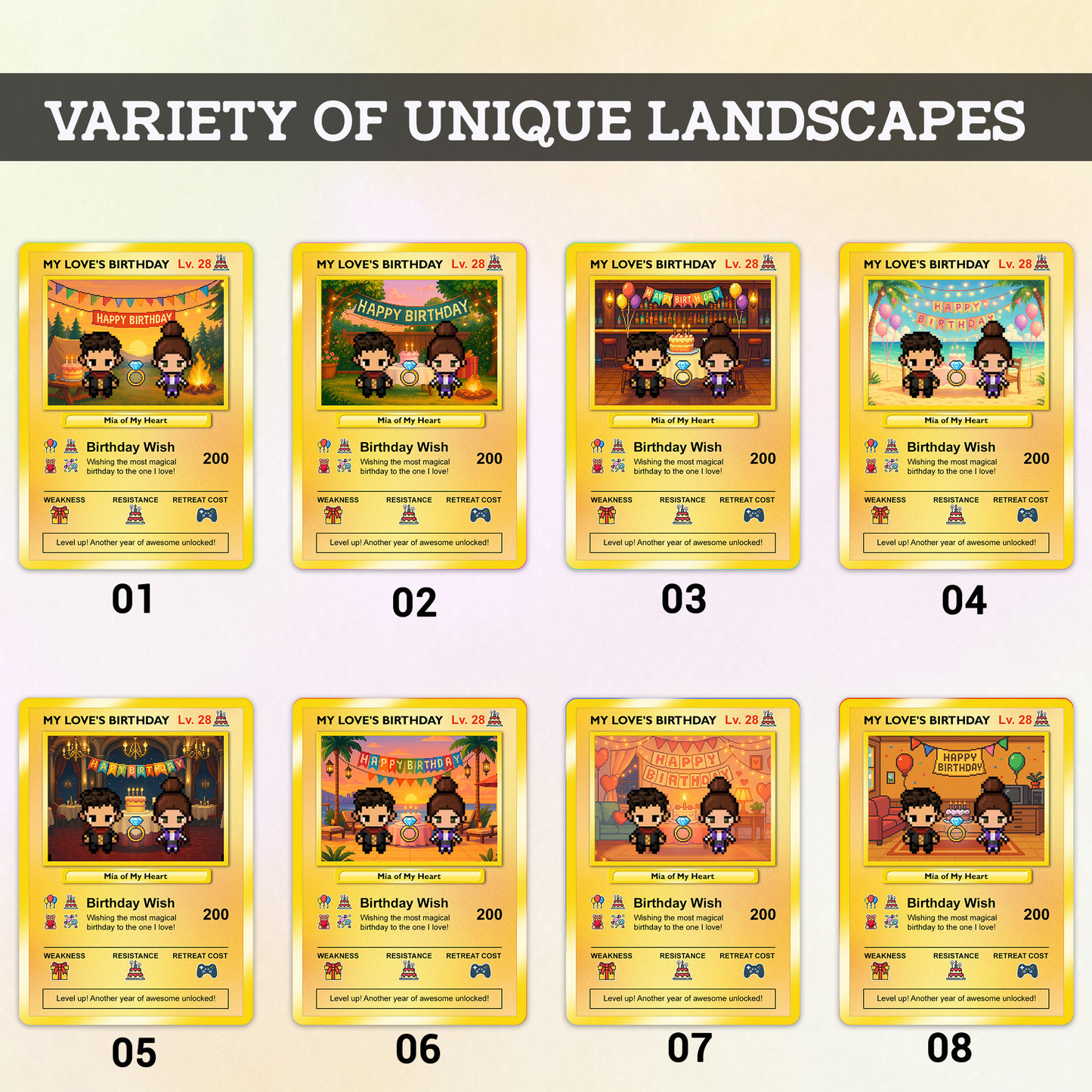 Birthday Custom Pokémon Card for Couples, Pixel Characters & Photo Upload Personalized Pokemon Card, Customizable Pokemon Cards for Birthday - CPC-14