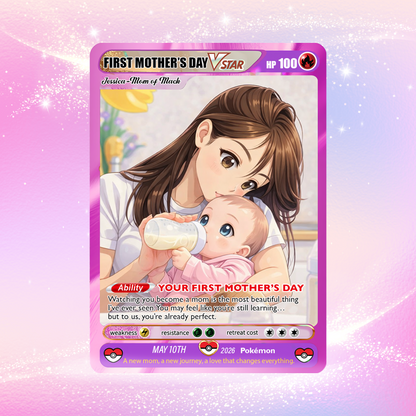 First Mother's Day Custom Pokemon Card - Personalized Pokémon Card for Wife who has 1st Mothers Day - Customizable Gift from Husband - Ghibli Style Poke Card - CPC-86