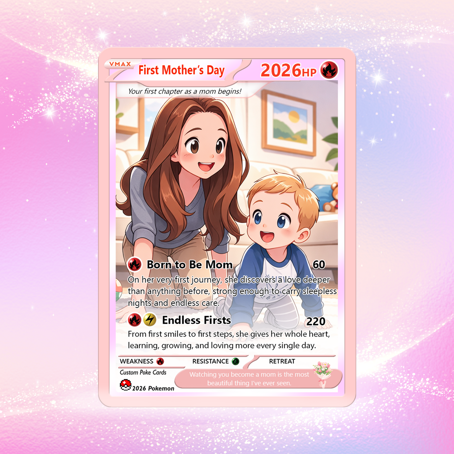 First Mother's Day Personalized Pokemon Card - Custom Pokémon Card for Wife who has 1st Mothers Day - Customizable Gift from Husband - Anime Style Poke Card - CPC-85