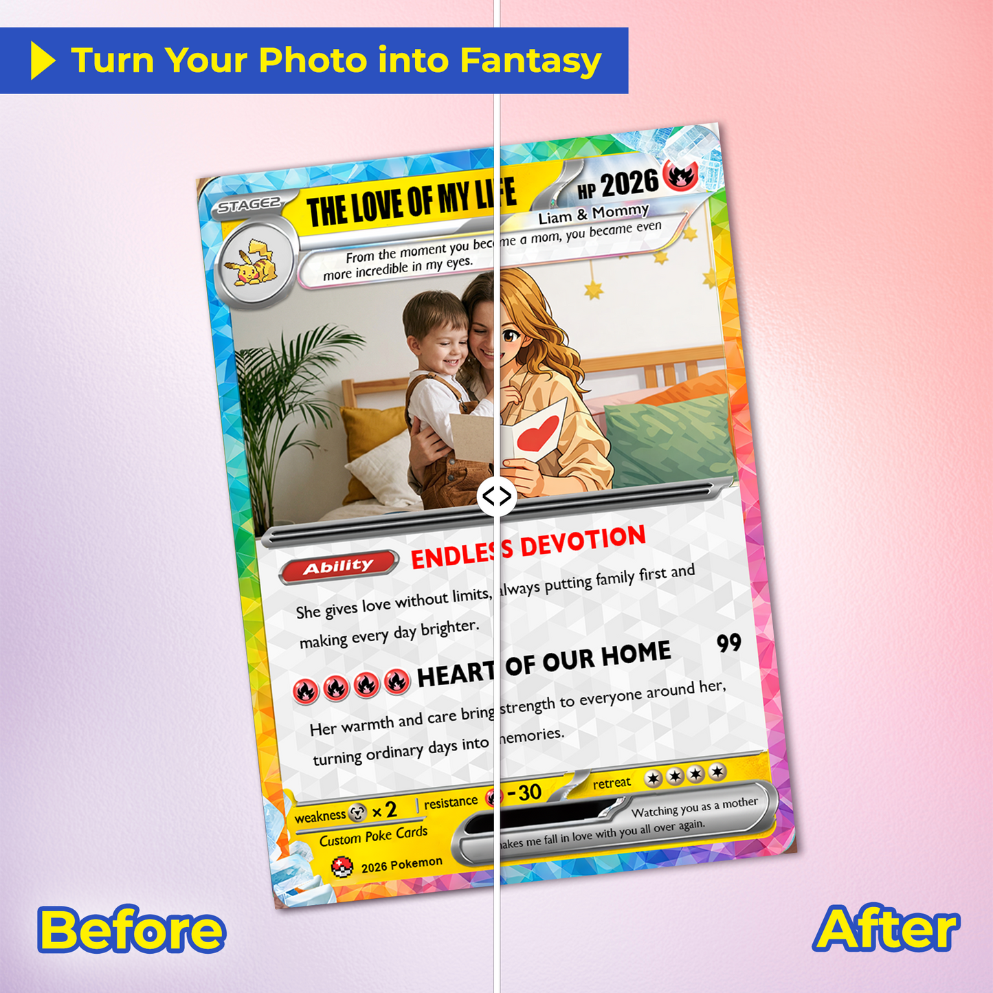 Happy Mother's Day Pokémon Card for Wife - Personalized Pokemon Card - Customizable Gift from Husband | Ghibli - Anime Style Trading Card - CPC-92.A