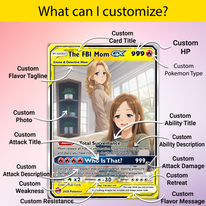 Funny Custom Pokémon Card for FBI Mom - Mother’s Day Personalized Pokemon Card - Ghibli Anime Style Customizable Gift from Husband, Son & Daughter - CPC-89