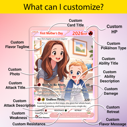 First Mother's Day Personalized Pokemon Card - Custom Pokémon Card for Wife who has 1st Mothers Day - Customizable Gift from Husband - Anime Style Poke Card - CPC-85