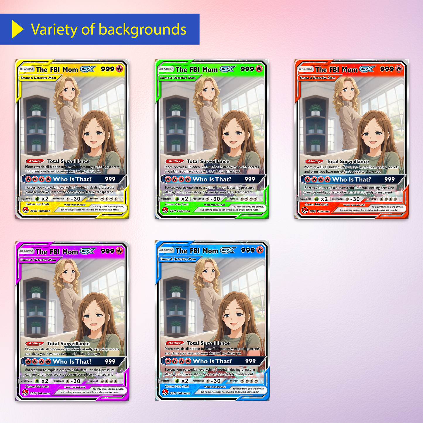 Funny Custom Pokémon Card for FBI Mom - Mother’s Day Personalized Pokemon Card - Ghibli Anime Style Customizable Gift from Husband, Son & Daughter - CPC-89