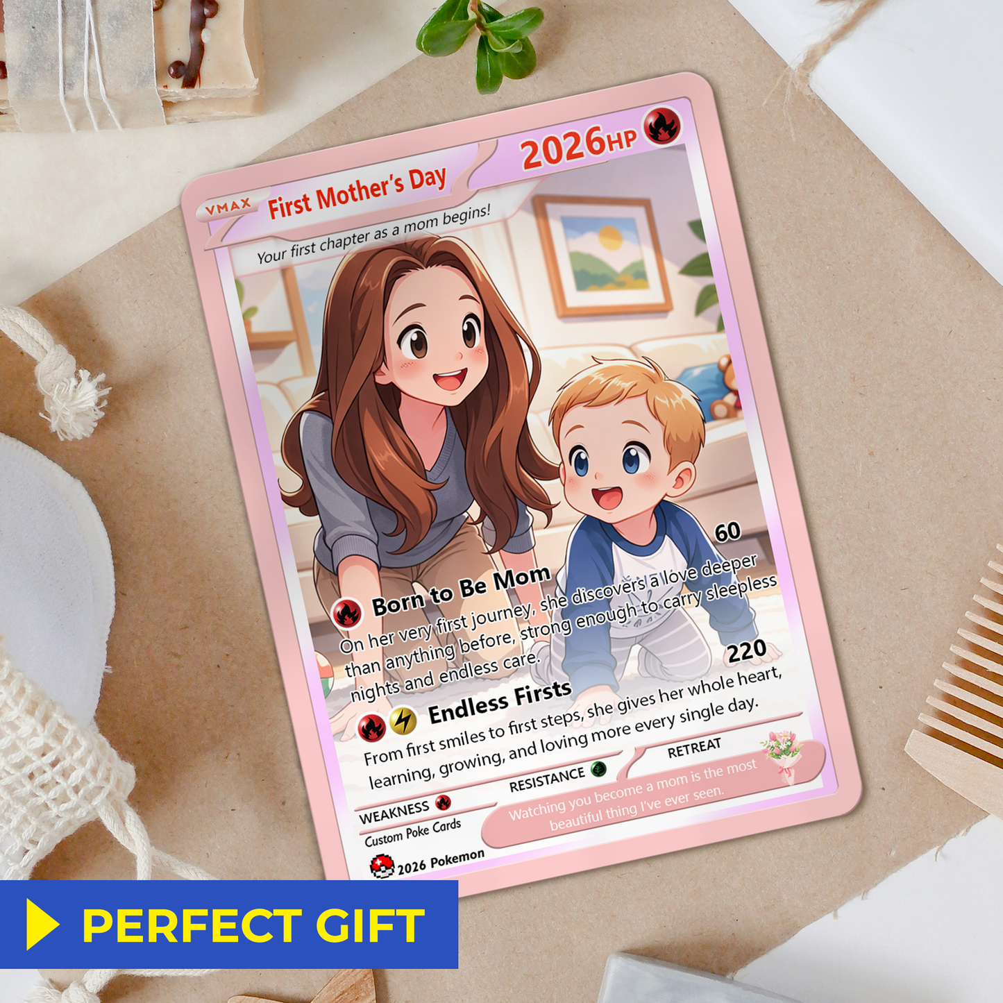 First Mother's Day Personalized Pokemon Card - Custom Pokémon Card for Wife who has 1st Mothers Day - Customizable Gift from Husband - Anime Style Poke Card - CPC-85