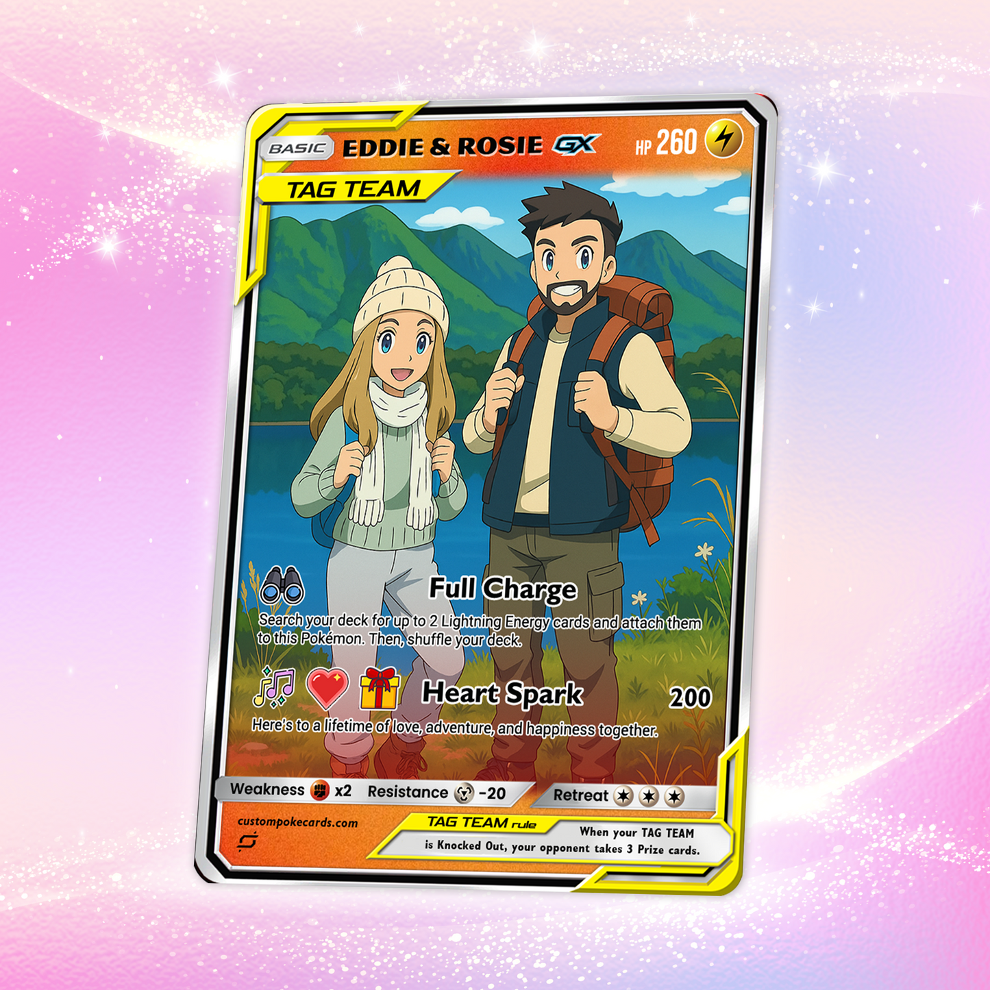 Custom Pokémon Cards with Photo, TAG TEAM Personalized Poke Cards Animated Style Gifts for Him and Her - CPC-75
