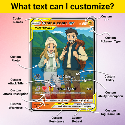 Custom Pokémon Cards with Photo, TAG TEAM Personalized Poke Cards Animated Style Gifts for Him and Her - CPC-75