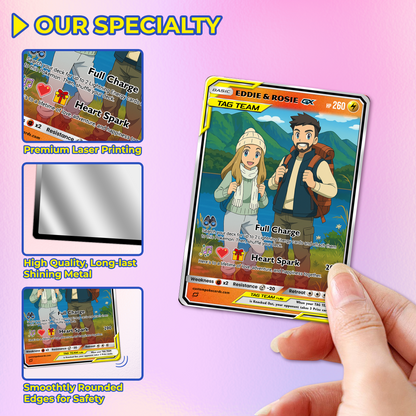 Custom Pokémon Cards with Photo, TAG TEAM Personalized Poke Cards Animated Style Gifts for Him and Her - CPC-75